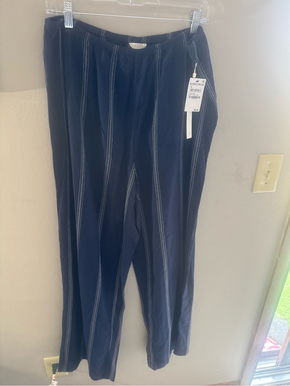 Caslon Navy with White Pinstripe Wide Leg Pants